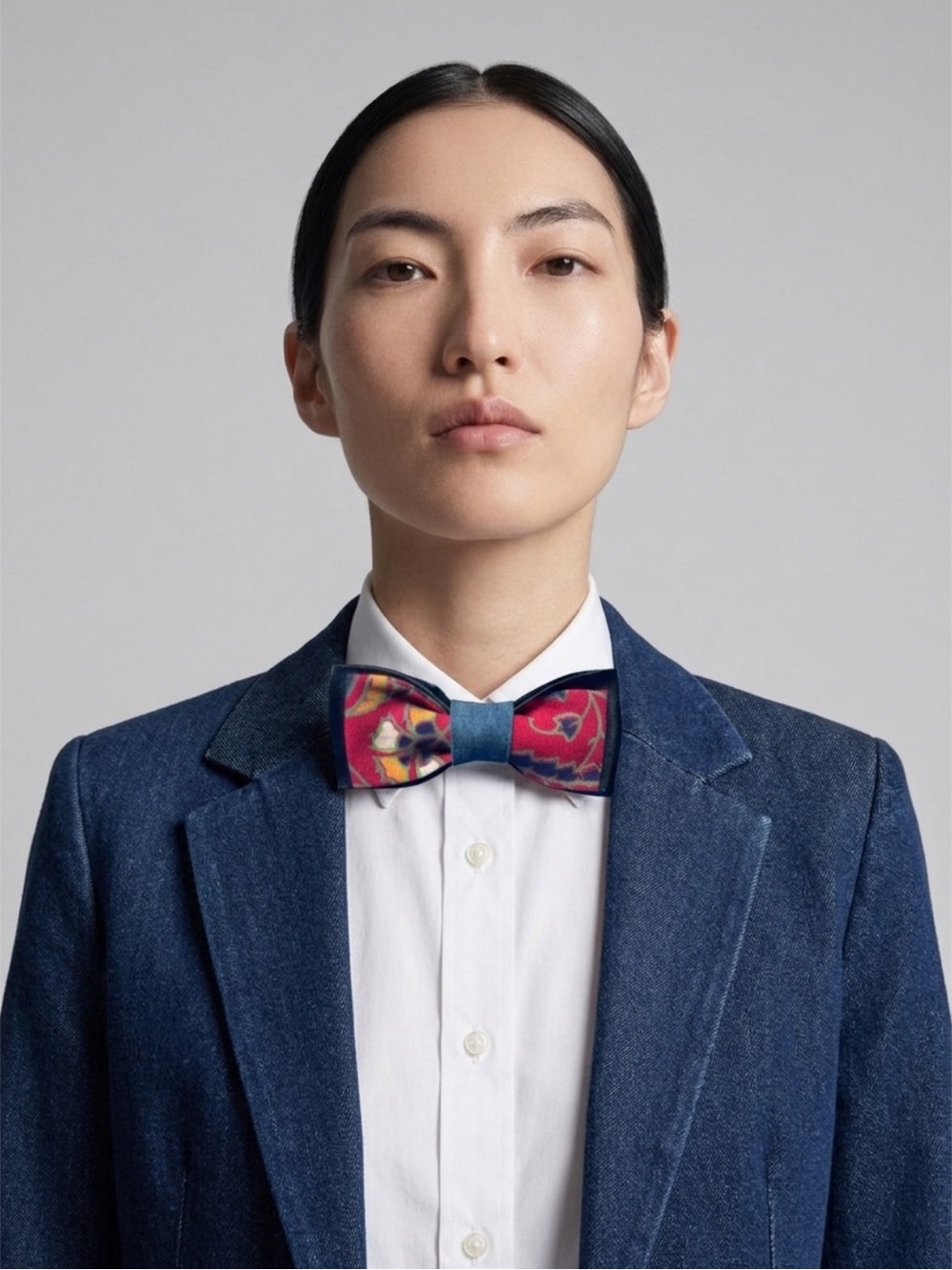 Silk Floral Red & Blue Bow Tie - Unbranded